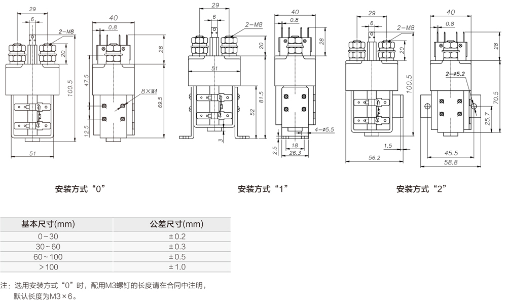 直流接觸器型號尺寸圖